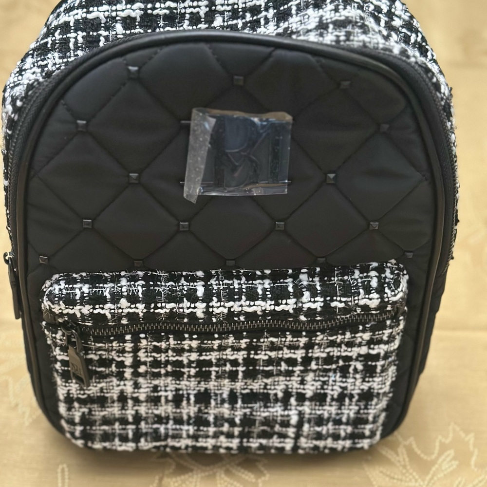 Badgley Mischka Black and White Quilted Backpack